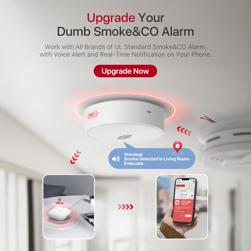 SD19-W Wireless Interconnected Smoke Alarm with 10-Year Sealed Lithium Battery Plus Wifi Listener for Phone Notification&Voice Location Alert
