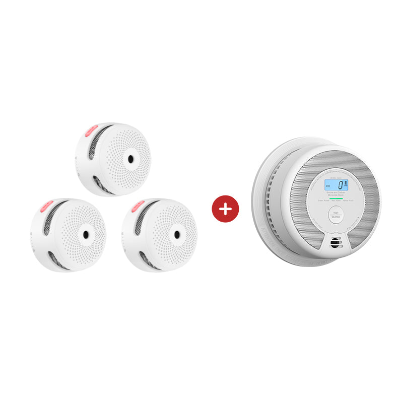 3-Pack XS01-WR Wireless Interconnected Smoke Alarm + 1-Pack SC07-W Wireless Interconnected Combination Alarm